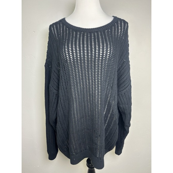Wilfred Free Sweaters - Wilfred Free Aritzia Open Knit Sweater Womens XL Black Oversized Cotton 108370